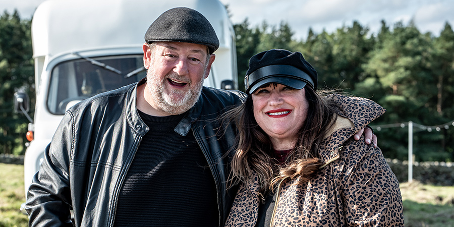 Johnny Vegas: Carry On Glamping. Image shows from L to R: Johnny Vegas, Beverley Dixon. Johnny Vegas: Carry On Glamping. Image shows from L to R: Johnny Vegas, Beverley Dixon.