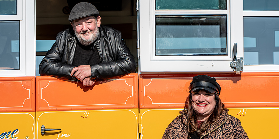 Johnny Vegas: Carry On Glamping. Image shows from L to R: Johnny Vegas, Beverley Dixon. Johnny Vegas: Carry On Glamping. Image shows from L to R: Johnny Vegas, Beverley Dixon.