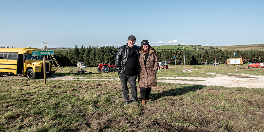 Johnny Vegas: Carry On Glamping. Image shows from L to R: Johnny Vegas, Beverley Dixon. Johnny Vegas: Carry On Glamping. Image shows from L to R: Johnny Vegas, Beverley Dixon.