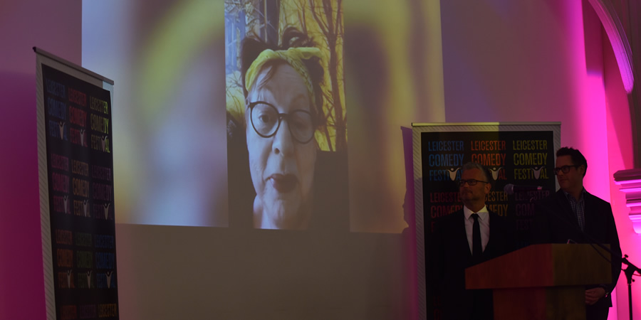 Jo Brand video call at Leicester Comedy Festival 2019 Awards. Jo Brand video call at Leicester Comedy Festival 2019 Awards.