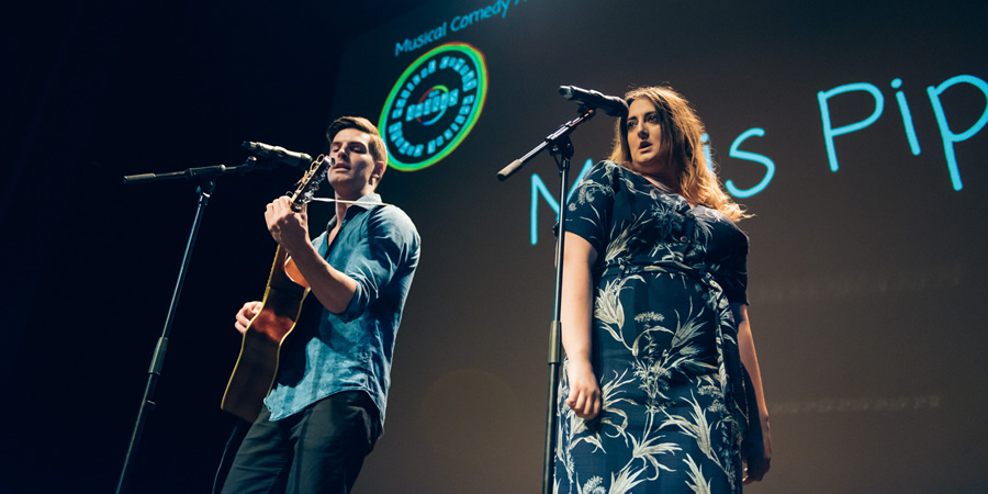 Maris Piper at Musical Comedy Awards 2019. Image shows from L to R: Daniel Fraser, Bex Hinds. Copyright: Elina Kansikas. Maris Piper at Musical Comedy Awards 2019. Image shows from L to R: Daniel Fraser, Bex Hinds. Copyright: Elina Kansikas.