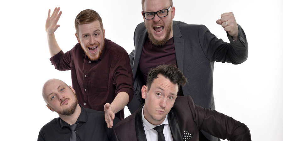 The Noise Next Door. Image shows from L to R: Sam Pacelli, Robin Hatcher, Tom Livingstone, Charlie Granville. Copyright: Steve Ullathorne. The Noise Next Door. Image shows from L to R: Sam Pacelli, Robin Hatcher, Tom Livingstone, Charlie Granville. Copyright: Steve Ullathorne.