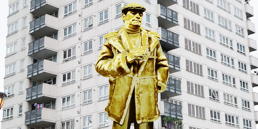 Mock-up of a statue of Del Boy. Copyright: UKTV. Mock-up of a statue of Del Boy. Copyright: UKTV.