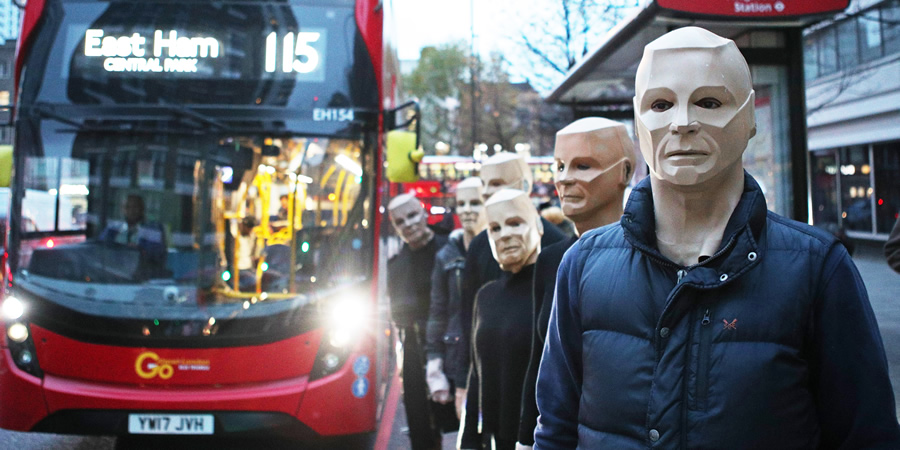 Red Dwarf fans dressed as the character Kryten make their way to a special screening in London. Copyright: Joe Pepler / PinPep. Red Dwarf fans dressed as the character Kryten make their way to a special screening in London. Copyright: Joe Pepler / PinPep.