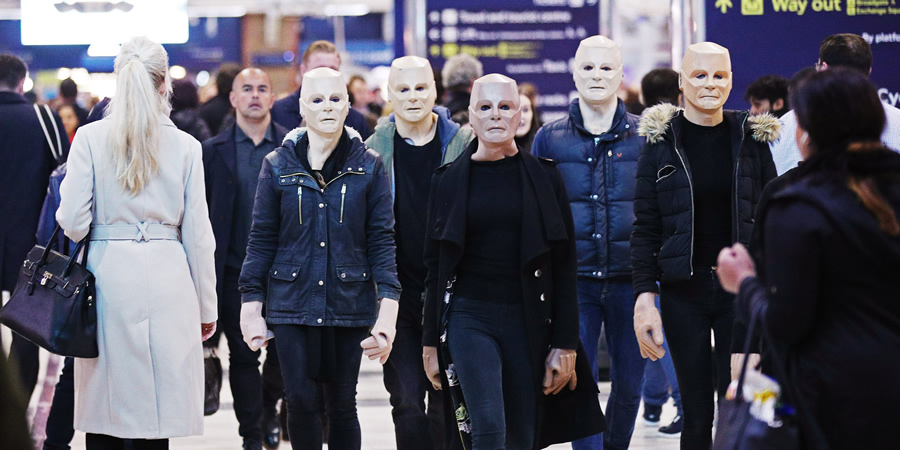 Red Dwarf fans dressed as the character Kryten make their way to a special screening in London. Copyright: Joe Pepler / PinPep. Red Dwarf fans dressed as the character Kryten make their way to a special screening in London. Copyright: Joe Pepler / PinPep.