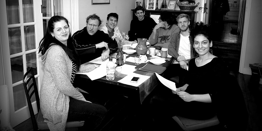 Release The Clowns Sketch Comedy Podcast. Image shows from L to R: Amy Holmes, Nick Hildred, Marco Chiu, Jonathan Thake, Alex Marion, Tim Keeling, Leni Pikrodafnis. Copyright: Monika Marion. Release The Clowns Sketch Comedy Podcast. Image shows from L to R: Amy Holmes, Nick Hildred, Marco Chiu, Jonathan Thake, Alex Marion, Tim Keeling, Leni Pikrodafnis. Copyright: Monika Marion.