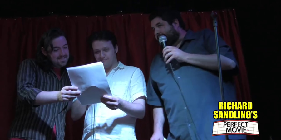 Richard Sandling's Perfect Movie. Image shows from L to R: Nick Helm, Nathaniel Metcalfe, Richard Sandling. Richard Sandling's Perfect Movie. Image shows from L to R: Nick Helm, Nathaniel Metcalfe, Richard Sandling.