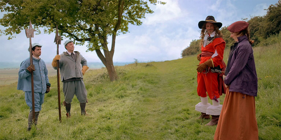 Roundheads And Cavaliers. Image shows from L to R: Alex Carter, David Schaal, Perry Fitzpatrick, Cariad Lloyd. Roundheads And Cavaliers. Image shows from L to R: Alex Carter, David Schaal, Perry Fitzpatrick, Cariad Lloyd.