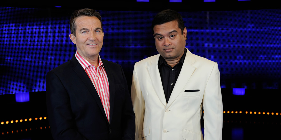 The Chase. Image shows from L to R: Bradley Walsh, Paul Sinha. Copyright: ITV. The Chase. Image shows from L to R: Bradley Walsh, Paul Sinha. Copyright: ITV.