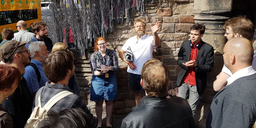 Tony Law's History Tour - Edinburgh 2017. Image shows from L to R: Eleanor Morton, Tony Law, Joz Norris. Tony Law's History Tour - Edinburgh 2017. Image shows from L to R: Eleanor Morton, Tony Law, Joz Norris.