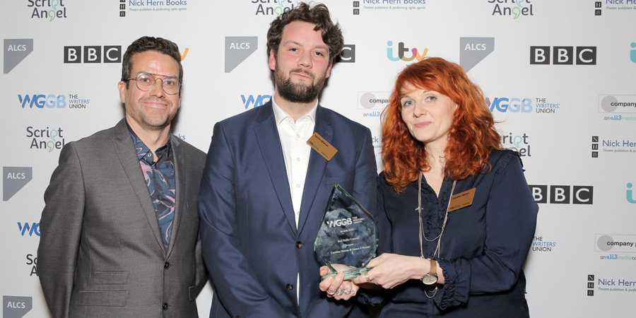 2020 Writers' Guild Awards. Image shows from L to R: Michael Spicer, James J Moran, Caroline Moran. Copyright: Matt Writtle. 2020 Writers' Guild Awards. Image shows from L to R: Michael Spicer, James J Moran, Caroline Moran. Copyright: Matt Writtle.