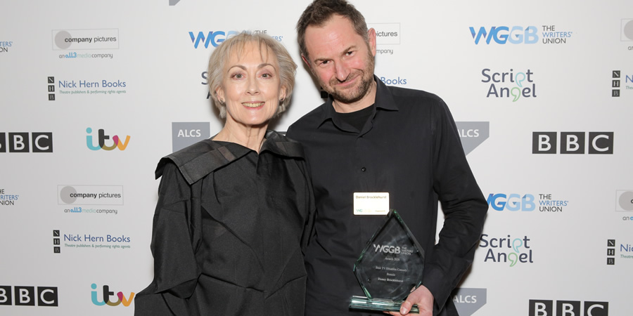 2020 Writers' Guild Awards. Image shows from L to R: Paula Wilcox, Daniel Brocklehurst. Copyright: Matt Writtle. 2020 Writers' Guild Awards. Image shows from L to R: Paula Wilcox, Daniel Brocklehurst. Copyright: Matt Writtle.