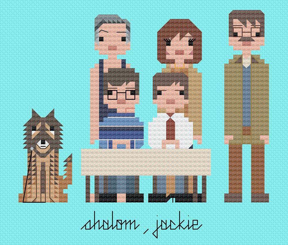 Friday Night Dinner cross stitch. Copyright: 8bitnorthxstitch. Friday Night Dinner cross stitch. Copyright: 8bitnorthxstitch.
