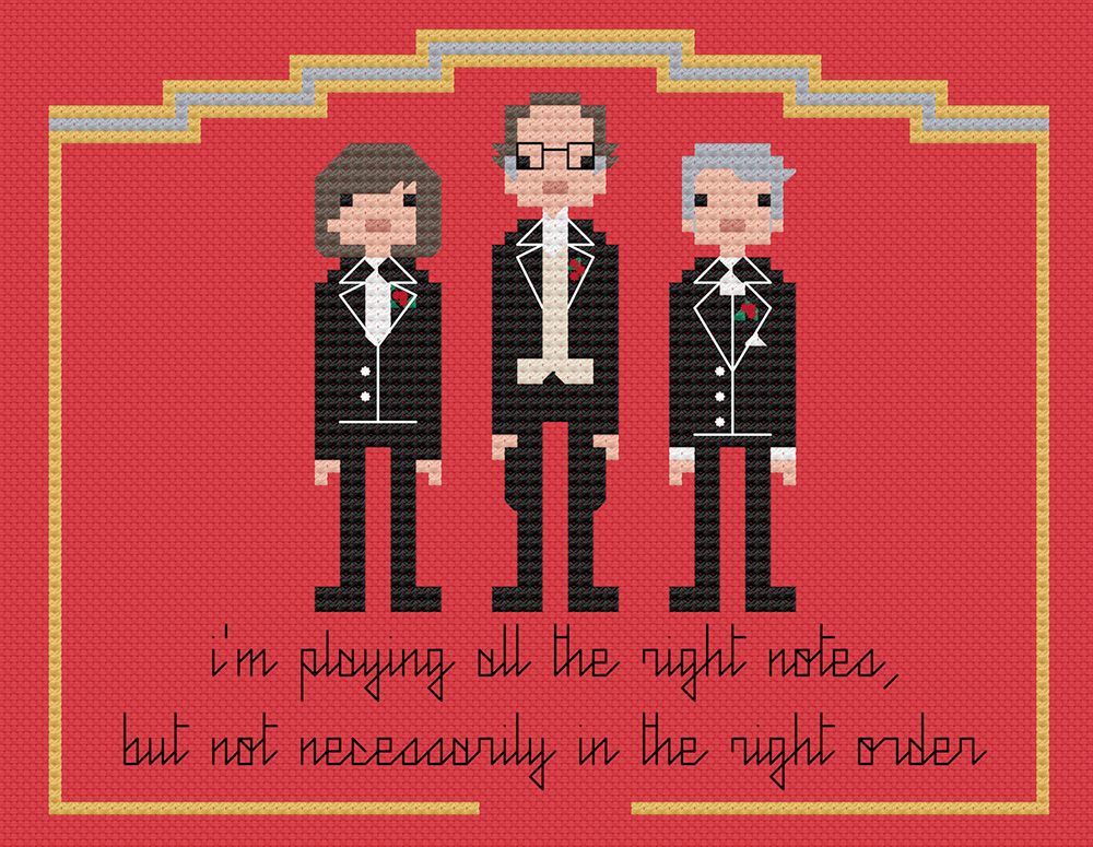 Morecambe & Wise with André Previn cross stitch. Copyright: 8bitnorthxstitch. Morecambe & Wise with André Previn cross stitch. Copyright: 8bitnorthxstitch.