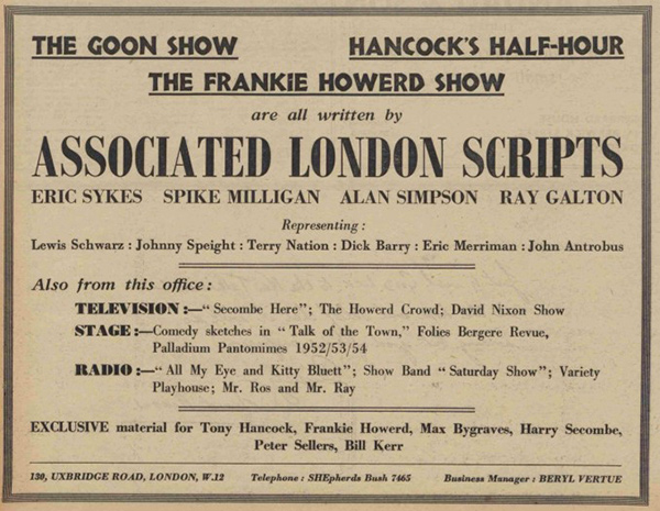 Associated London Scripts promotion in a newspaper. Associated London Scripts promotion in a newspaper.