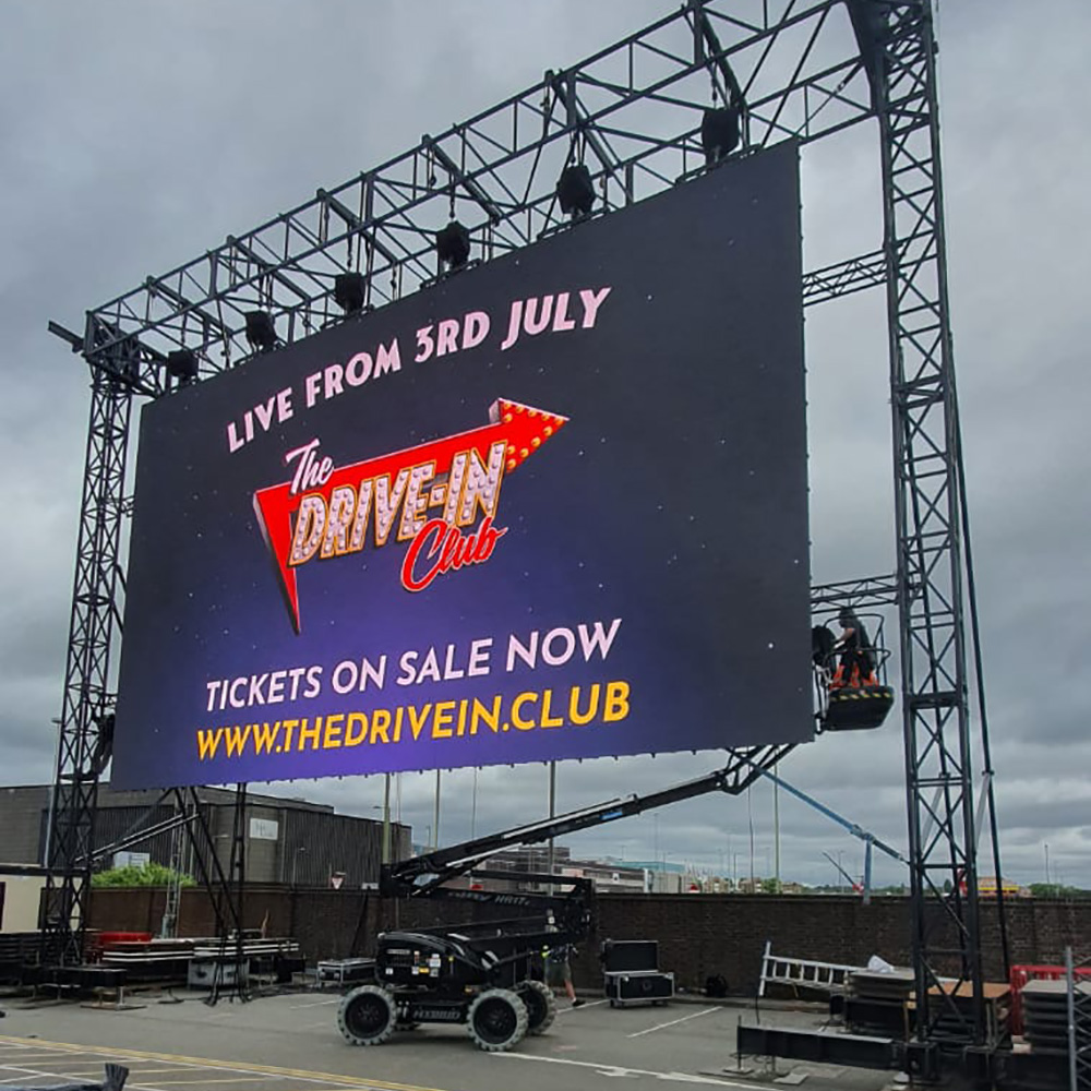 The Drive-In Club - picture of screen being setup. The Drive-In Club - picture of screen being setup.