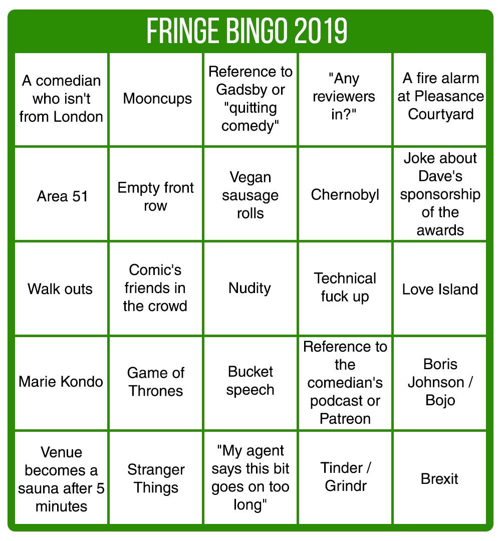 Fringe Bingo 2019. Fringe Bingo 2019.
