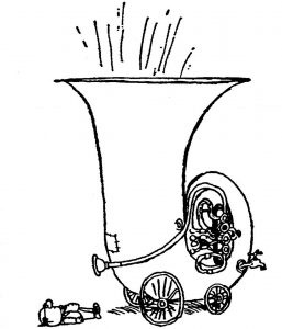 Gerard Hoffnung's tuba on wheels. Copyright: Gerard Hoffnung. Gerard Hoffnung's tuba on wheels. Copyright: Gerard Hoffnung.