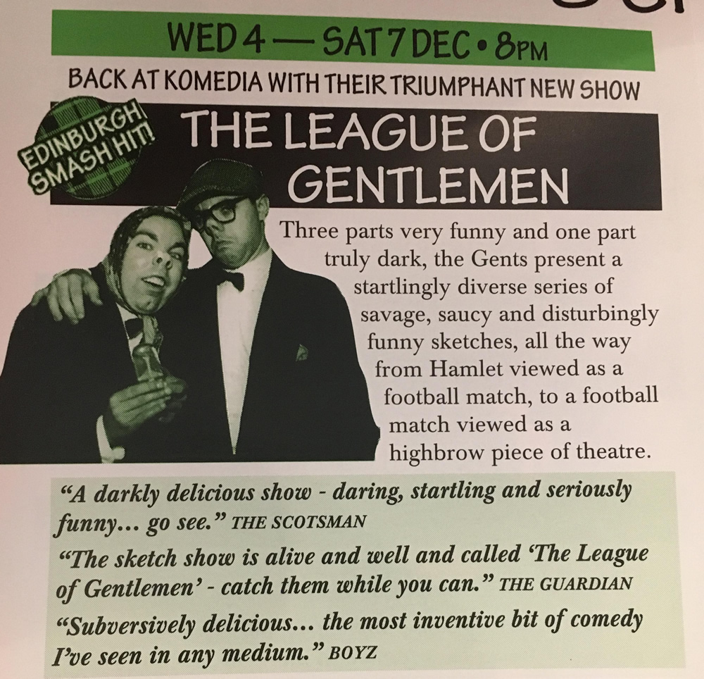 The League Of Gentlemen at Komedia Brighton 4 Dec 1996. Image shows from L to R: Steve Pemberton, Reece Shearsmith. Copyright: Komedia Entertainment. The League Of Gentlemen at Komedia Brighton 4 Dec 1996. Image shows from L to R: Steve Pemberton, Reece Shearsmith. Copyright: Komedia Entertainment.