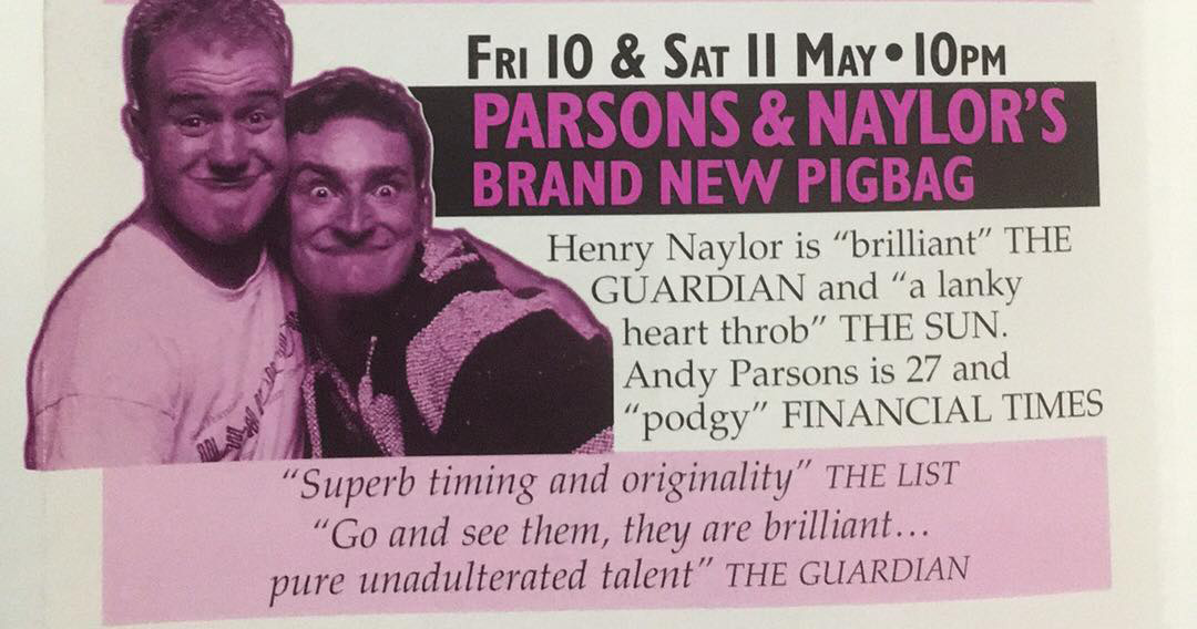 Andy Parsons & Henry Naylor's 10th May 1996 listing for Komedia Brighton. Image shows from L to R: Andy Parsons, Henry Naylor. Copyright: Komedia Entertainment. Andy Parsons & Henry Naylor's 10th May 1996 listing for Komedia Brighton. Image shows from L to R: Andy Parsons, Henry Naylor. Copyright: Komedia Entertainment.