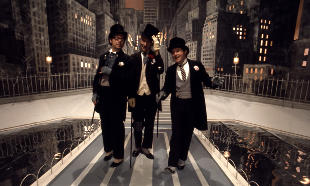 Eric Morecambe, Peter Cushing and Ernie Wise in top hats and tails, 23/03/1973. Copyright: BBC History. Eric Morecambe, Peter Cushing and Ernie Wise in top hats and tails, 23/03/1973. Copyright: BBC History.