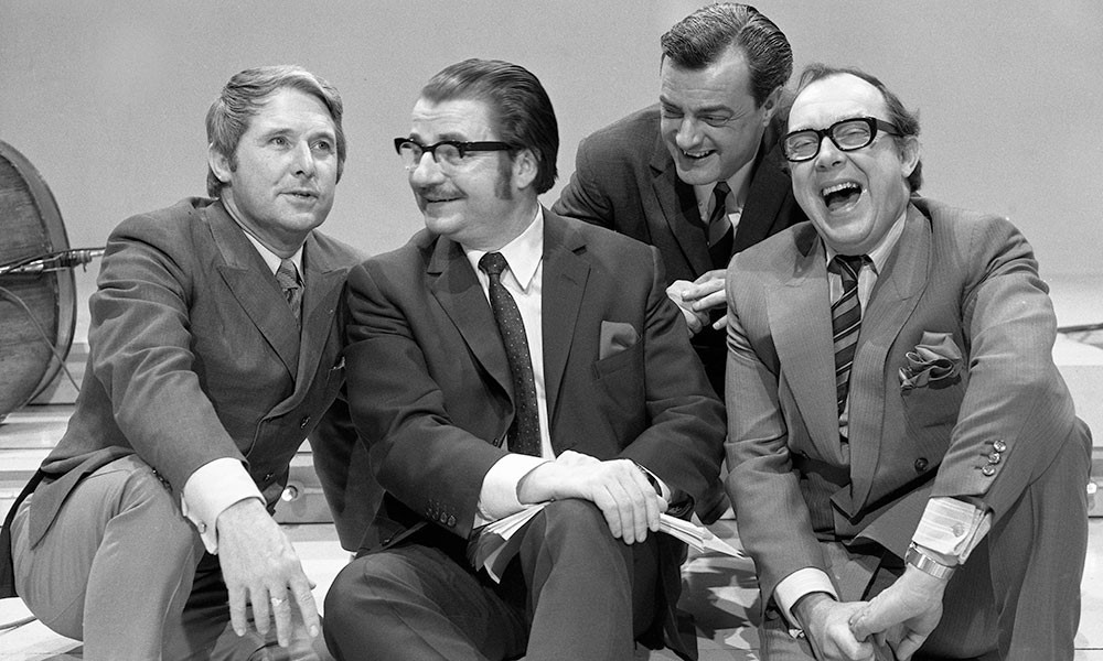 17/02/1970. Image shows from L to R: Eric Morecambe, Eddie Braben, John Ammonds, Ernie Wise. Copyright: BBC. 17/02/1970. Image shows from L to R: Eric Morecambe, Eddie Braben, John Ammonds, Ernie Wise. Copyright: BBC.