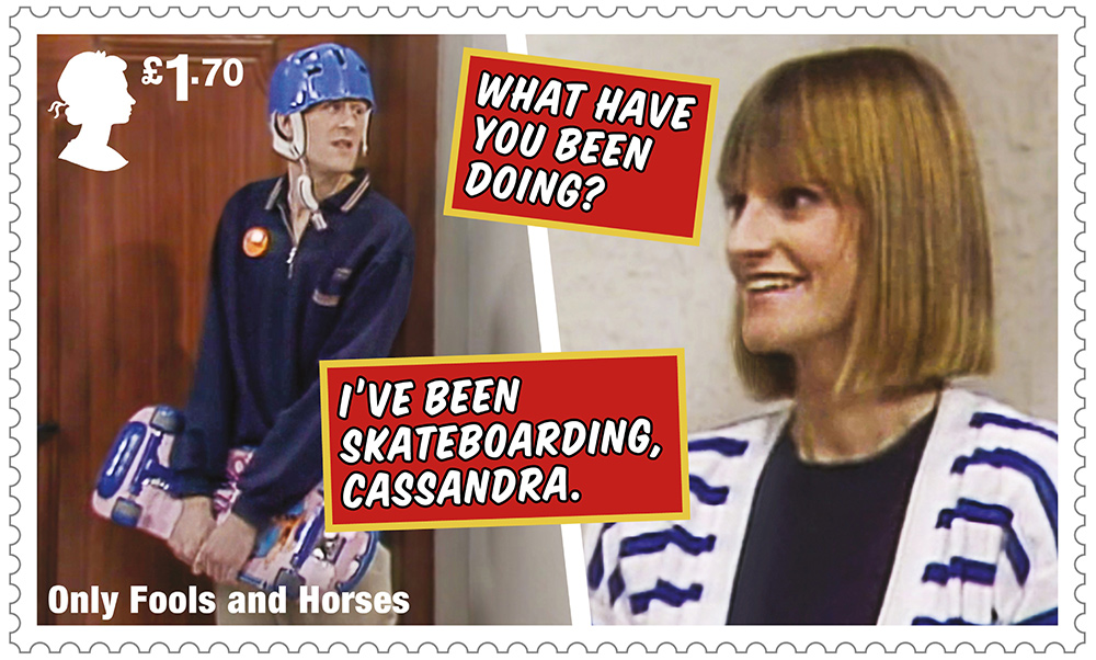 Only Fools And Horses stamp - What have you been doing? I've been skateboarding, Cassandra. Only Fools And Horses stamp - What have you been doing? I've been skateboarding, Cassandra.