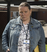 Big School. Mrs Klebb (Joanna Scanlan). Copyright: BBC / King Bert Productions. Big School. Mrs Klebb (Joanna Scanlan). Copyright: BBC / King Bert Productions.