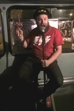 Bob Slayer picking up his FringePig award. Bob Slayer. Bob Slayer picking up his FringePig award. Bob Slayer.