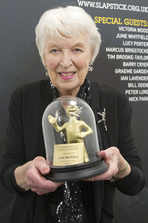 June Whitfield picking up Aardman Slapstick Comedy Legend Award 2013. June Whitfield. June Whitfield picking up Aardman Slapstick Comedy Legend Award 2013. June Whitfield.