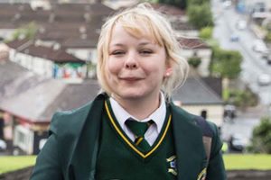 Derry Girls. Clare Devlin (Nicola Coughlan). Copyright: Hat Trick Productions. Derry Girls. Clare Devlin (Nicola Coughlan). Copyright: Hat Trick Productions.