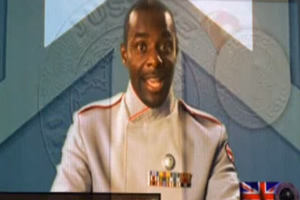 Hyperdrive. Space Marshal Clarke (Paterson Joseph). Copyright: BBC. Hyperdrive. Space Marshal Clarke (Paterson Joseph). Copyright: BBC.