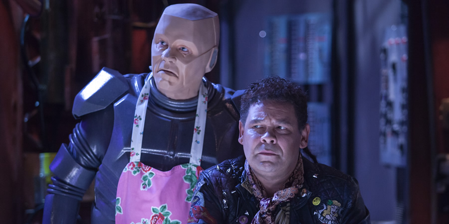 Red Dwarf. Image shows from L to R: Kryten (Robert Llewellyn), Lister (Craig Charles). Red Dwarf. Image shows from L to R: Kryten (Robert Llewellyn), Lister (Craig Charles).
