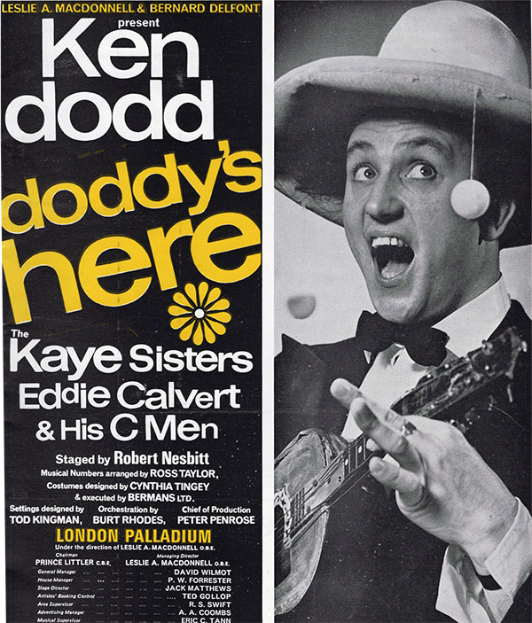 Programme cover for Ken Dodd's Doddy's Here at the London Palladium. Ken Dodd. Programme cover for Ken Dodd's Doddy's Here at the London Palladium. Ken Dodd.